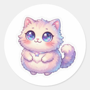 Cute Kawaii Fluffy Kitten Kat Ster Pastel Chibi St Ronde Sticker