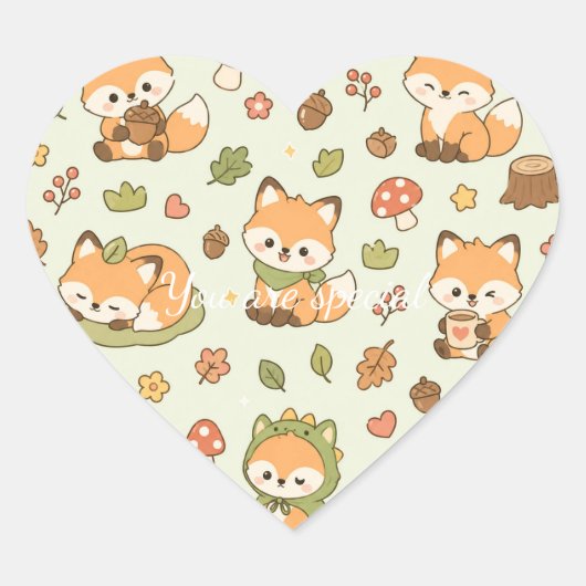 Cute Kawaii Fox Woodland Pattern | Autumn Forest Hart Sticker (Voorkant)