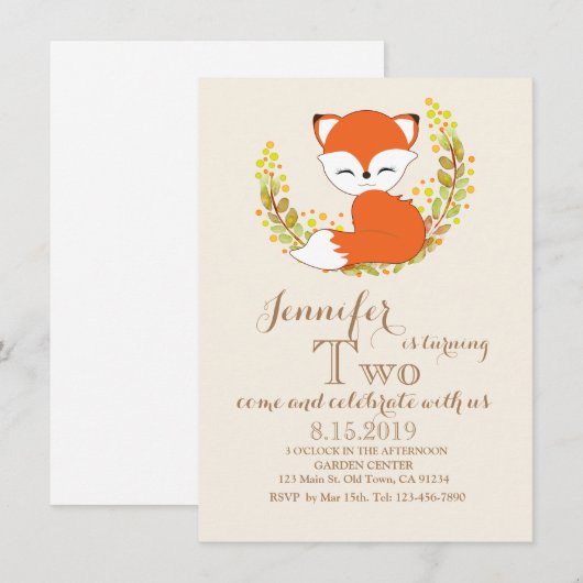 Cute Kawaii Fox Woodland Theme Birthday Kaart (Voorkant / Achterkant)