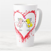 Cute Kawaii Foxes Kissing Heart Splatter Mug Latte Mok (Rechterhoek)