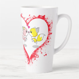 Cute Kawaii Foxes Kissing Heart Splatter Mug Latte Mok