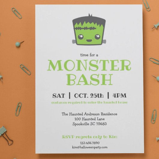 Cute Kawaii Frankenstein Monster Halloween Party Kaart