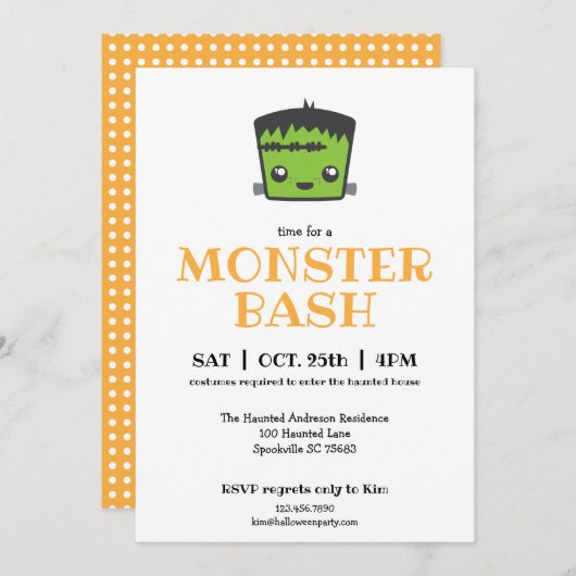 Cute Kawaii Frankenstein Monster Halloween Party Kaart (Voorkant / Achterkant)