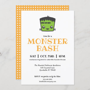 Cute Kawaii Frankenstein Monster Halloween Party Kaart