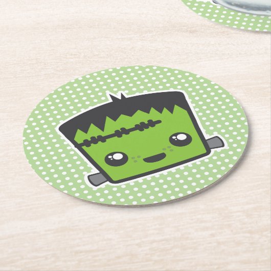Cute Kawaii Frankenstein Monster Halloween Party Ronde Kartonnen Onderzetter (Gebogen)