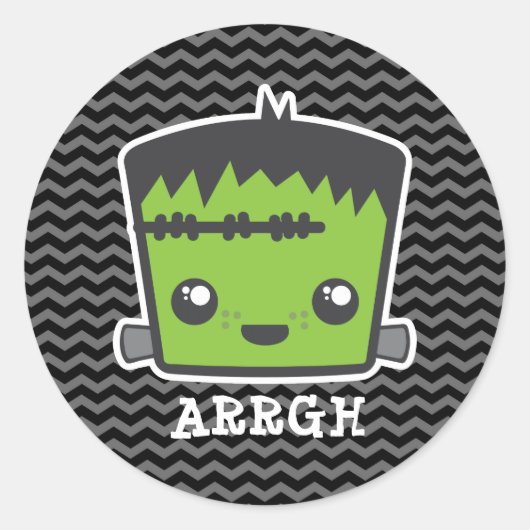 Cute Kawaii Frankenstein Monster Halloween Ronde Sticker (Voorkant)