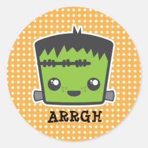 Cute Kawaii Frankenstein Monster Halloween Ronde Sticker