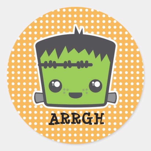 Cute Kawaii Frankenstein Monster Halloween Ronde Sticker (Voorkant)