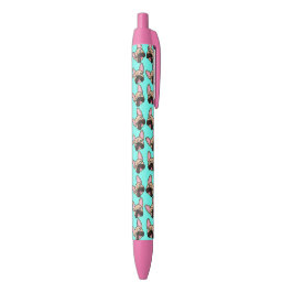 Cute kawaii French bulldog (frenchie) blauwgroen b Zwarte Inkt Pen
