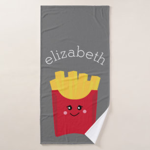 Cute Kawaii French Fries met Douane Naam Badhanddoek