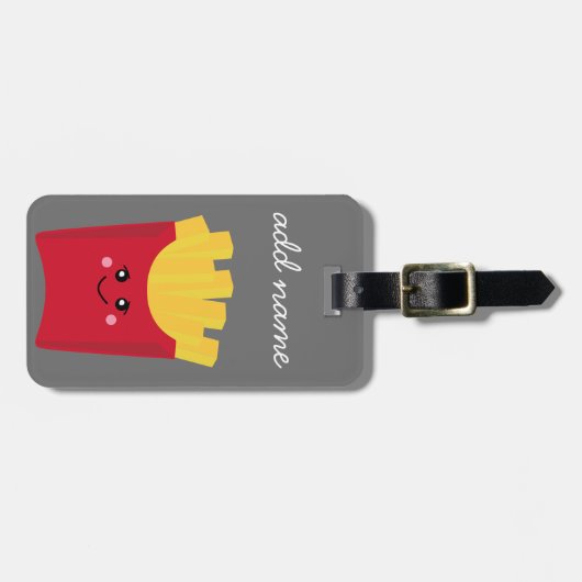 Cute Kawaii French Fries met Douane Naam Bagagelabel (Voorkant horizontaal)