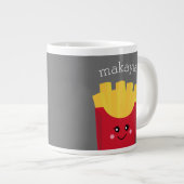 Cute Kawaii French Fries met Douane Naam Grote Koffiekop (Voorkant rechts)