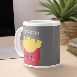 Cute Kawaii French Fries met Douane Naam Grote Koffiekop