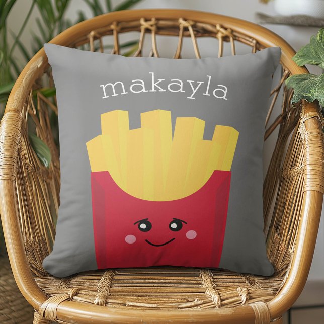 Cute Kawaii French Fries met Douane Naam Kussen (Whimsical French Fries Pillow)
