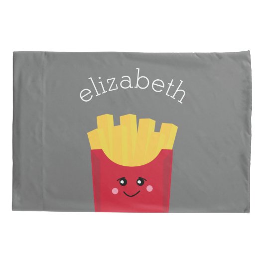 Cute Kawaii French Fries met Douane Naam Kussensloop (Achterkant)