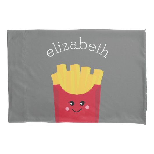 Cute Kawaii French Fries met Douane Naam Kussensloop (Voorkant)