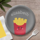 Cute Kawaii French Fries met Douane Naam Papieren Bordje<br><div class="desc">Een moderne tekening van een franse fry box met heldere kleuren.</div>