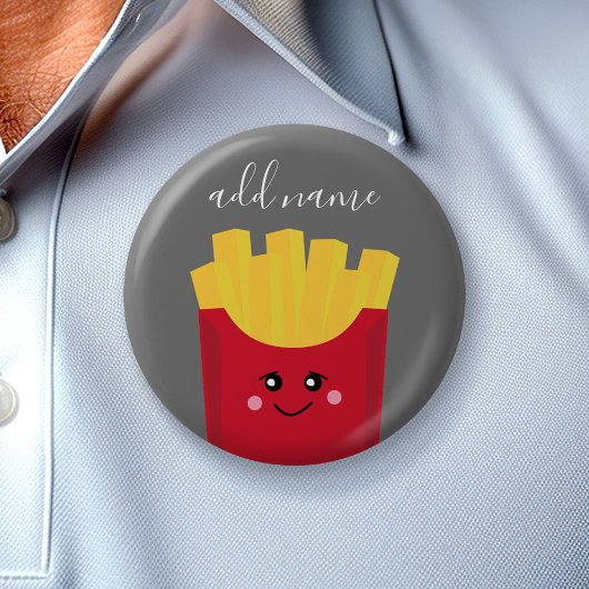 Cute Kawaii French Fries met Douane Naam Ronde Button 5,7 Cm