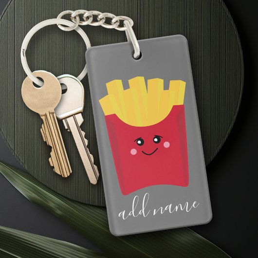 Cute Kawaii French Fries met Douane Naam Sleutelhanger
