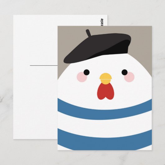 Cute Kawaii French Hen Illustration Briefkaart (Voorkant / Achterkant)