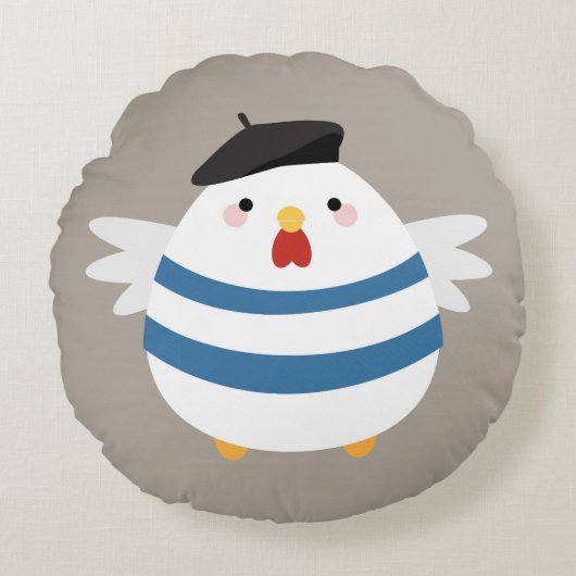 Cute Kawaii French Hen Illustration Rond Kussen (Voorkant)