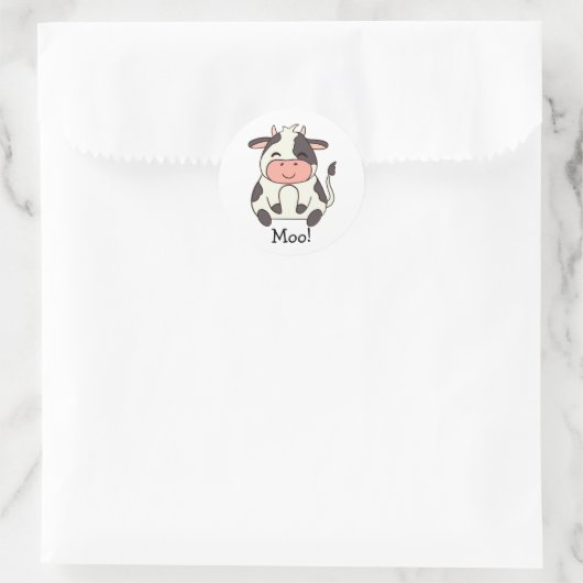 Cute Kawaii Friendly Cow Moo! Ronde Sticker (Tas)