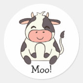 Cute Kawaii Friendly Cow Moo! Ronde Sticker (Voorkant)