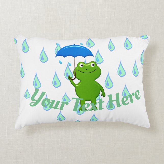 Cute Kawaii Frog and Rain Accent Kussen (Voorkant)