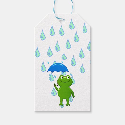 Cute Kawaii Frog and Rain Cadeaulabel (Voorkant)