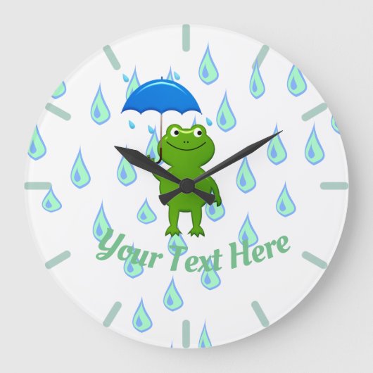 Cute Kawaii Frog and Rain Grote Klok (Voorkant)