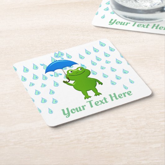 Cute Kawaii Frog and Rain Kartonnen Onderzetters (Schuin)