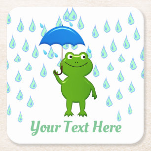 Cute Kawaii Frog and Rain Kartonnen Onderzetters
