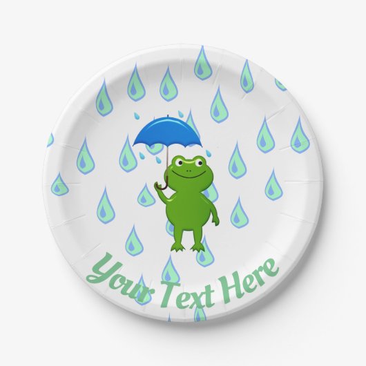 Cute Kawaii Frog and Rain Papieren Bordje (Voorkant)