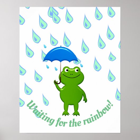 Cute Kawaii Frog and Rain Poster (Voorkant)