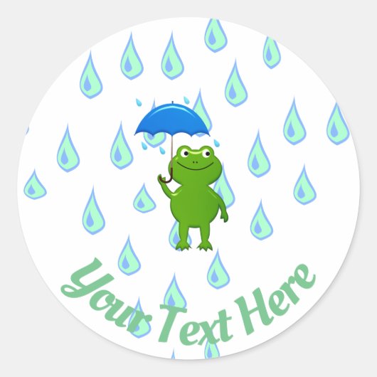 Cute Kawaii Frog and Rain Ronde Sticker (Voorkant)