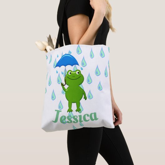 Cute Kawaii Frog and Rain Tote Bag (Dichtbij)