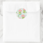 Cute Kawaii Frog Heart Umbrella Pattern Ronde Sticker (Tas)