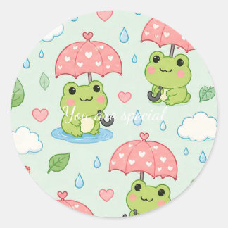 Cute Kawaii Frog Heart Umbrella Pattern Ronde Sticker