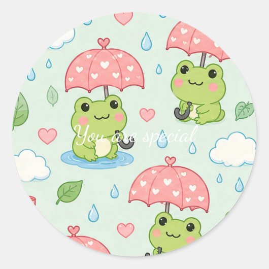 Cute Kawaii Frog Heart Umbrella Pattern Ronde Sticker (Voorkant)