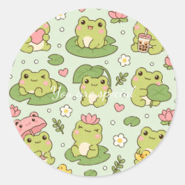 Cute Kawaii Frog Lily Pad Pattern | Pastel Pond Ae Ronde Sticker