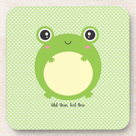 Cute Kawaii Frog met Persoonlijke tekst Bier Onderzetter (Voorkant)