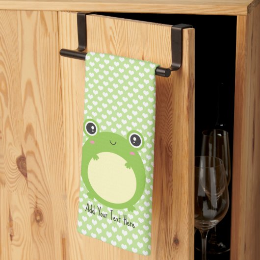 Cute Kawaii Frog met Persoonlijke tekst en foto Theedoek (Derde Gevouwen)