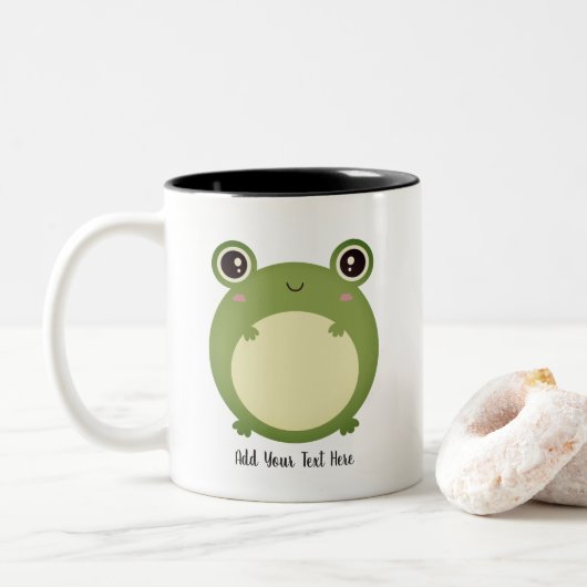 Cute Kawaii Frog met Persoonlijke tekst Tweekleurige Koffiemok (Met donut)