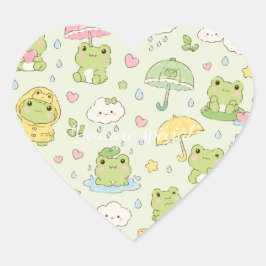 Cute Kawaii Frog Pattern | Green Pastel Hart Sticker