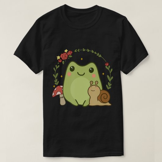 Cute Kawaii Frog Snail-paddestoel Aesthe T-shirt (Design voorkant)