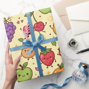 Cute Kawaii Fruit Vrienden Patroon Cadeaupapier