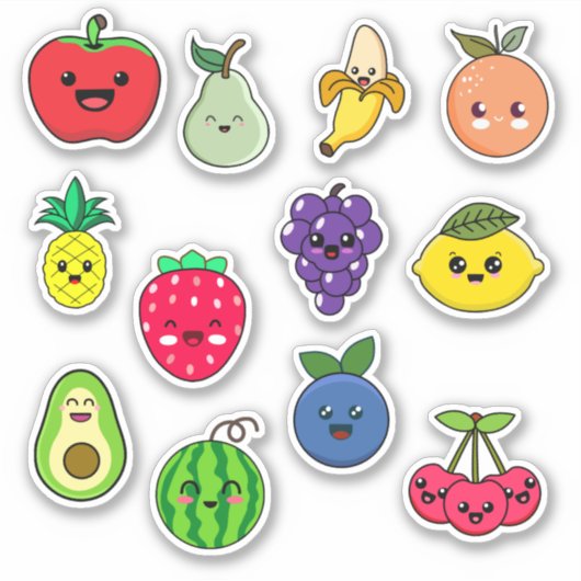 Cute Kawaii FruitStickers Sticker (Voorkant)