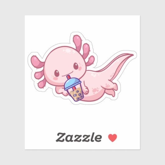 Cute Kawaii Funny Axolotl Boba Bubble Tea Sticker (Vel)