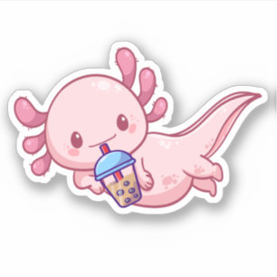 Cute Kawaii Funny Axolotl Boba Bubble Tea Sticker
