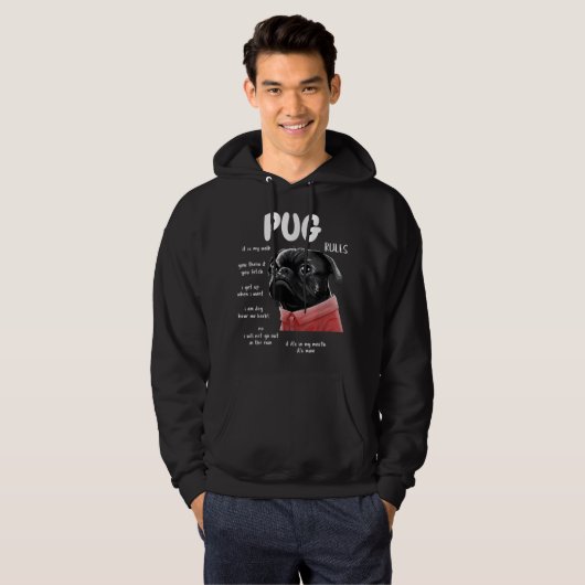 Cute Kawaii Funny Black Pug Dog Rules Gifts Hoodie (Voorkant volledig)
